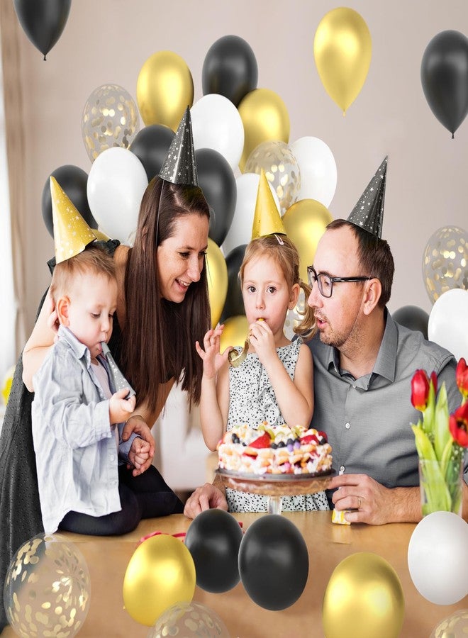 Janinus Black Gold Balloons - 12 Inch Metallic Gold Black White Confetti Balloons New Year Eve Balloons for Birthday Wedding Graduation New Years Anniversary Party Decorations - Image 4